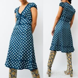 Marc Jacobs Yoko Flower Teal Blue Printed Silk Midi Dress